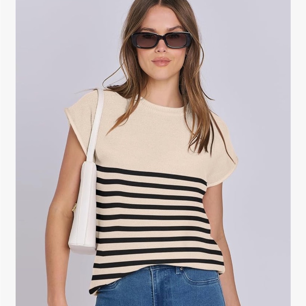 Anrabess Striped Beige and Black Women's Top